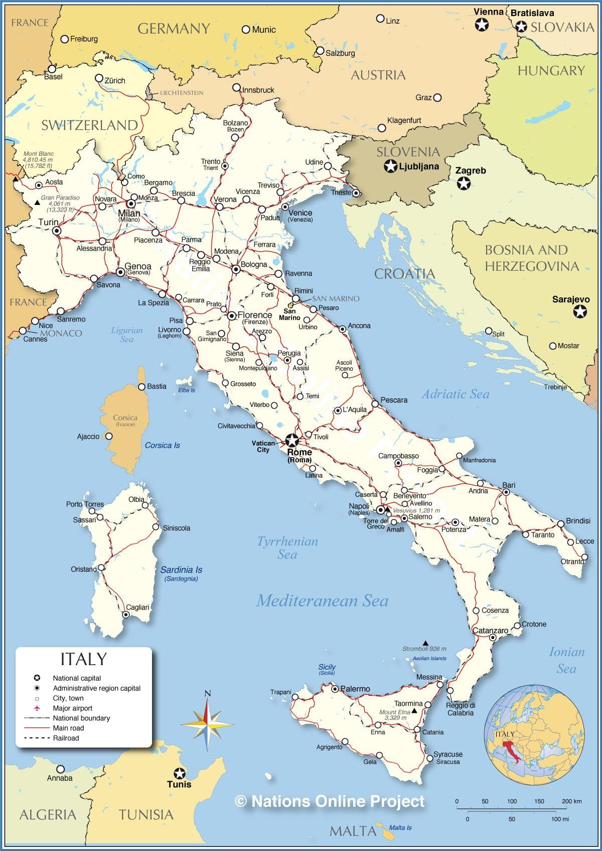 mappa di Italia di capitale