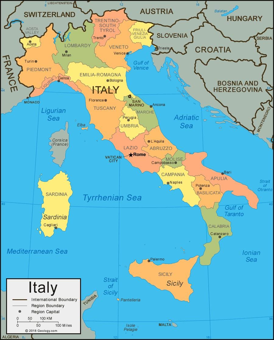 mappa di Italia costa
