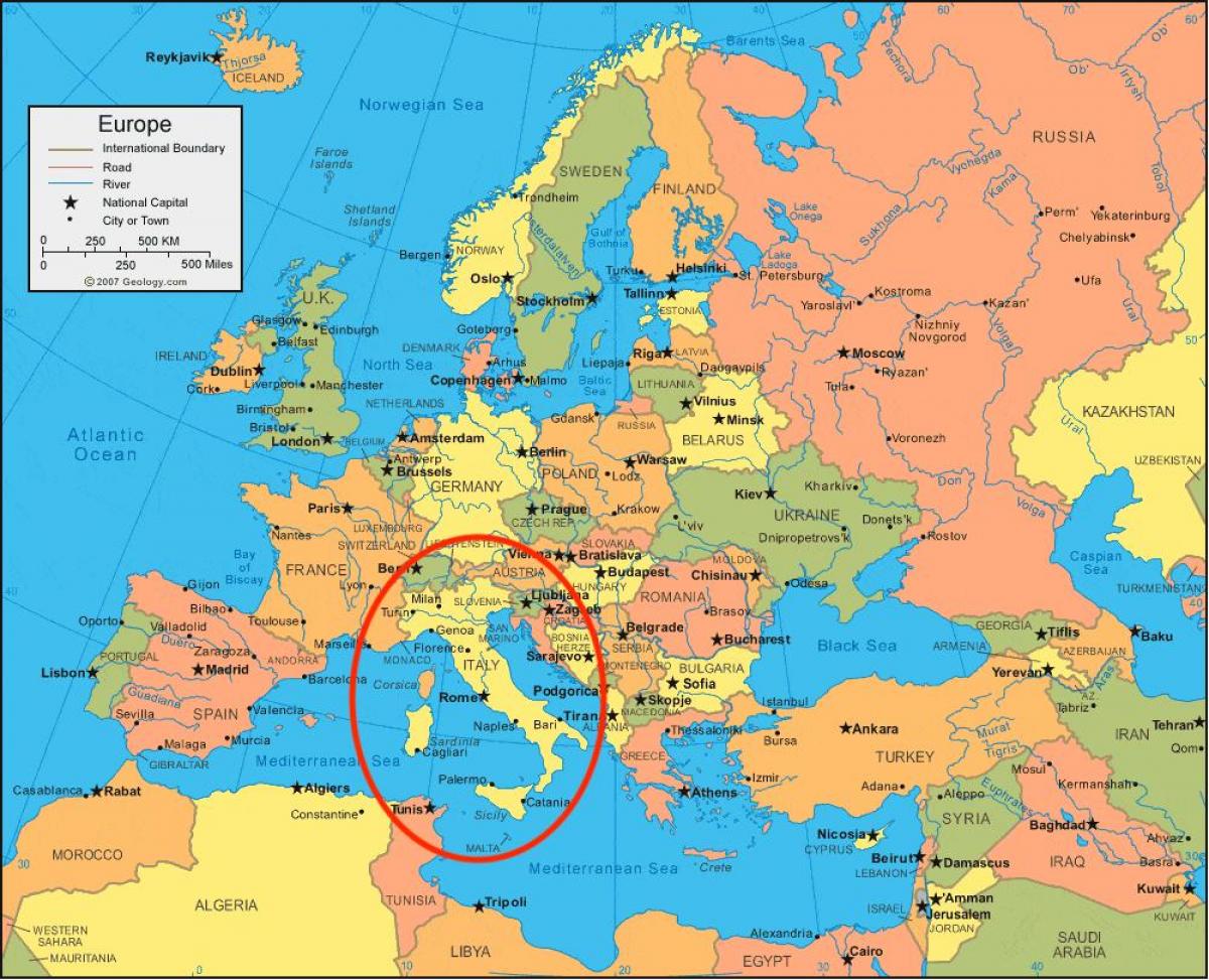 la mappa dell'Italia e dell'europa