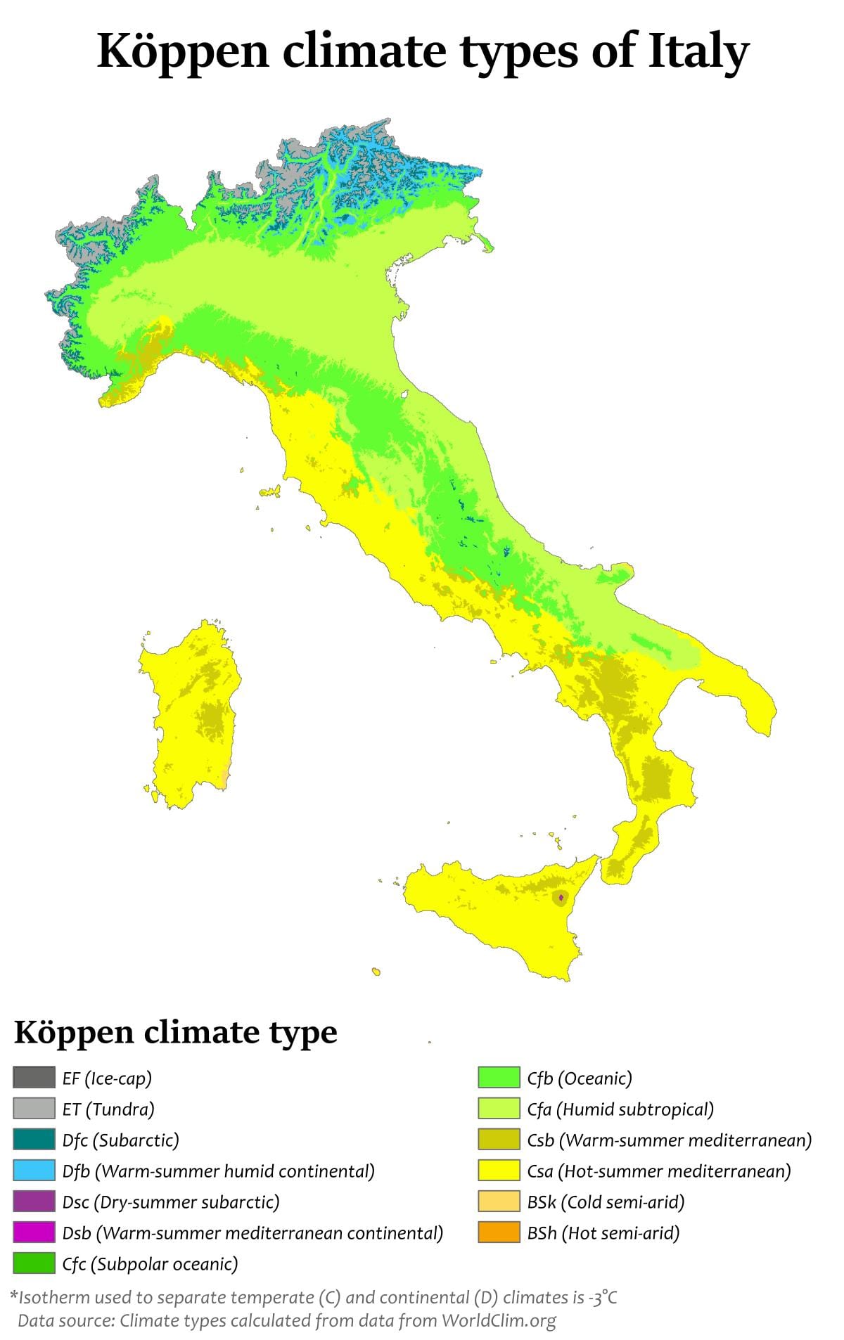 mappa dell'Italia per il clima