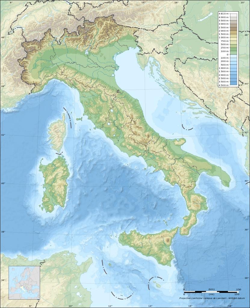 mappa di itlay topografica