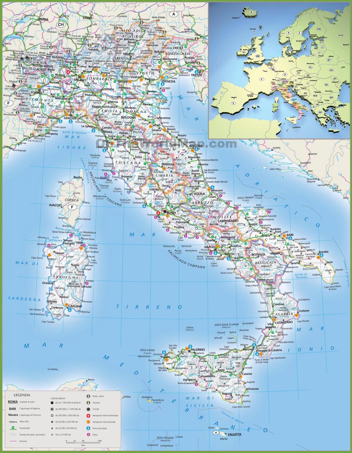 mappa di Italia di trasporto