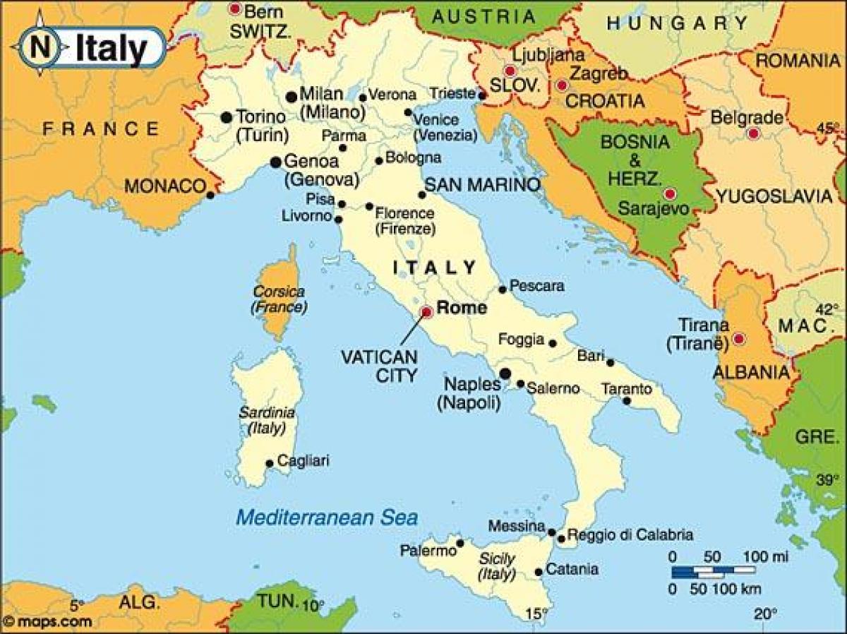 mappa di Italia e paesi confinanti