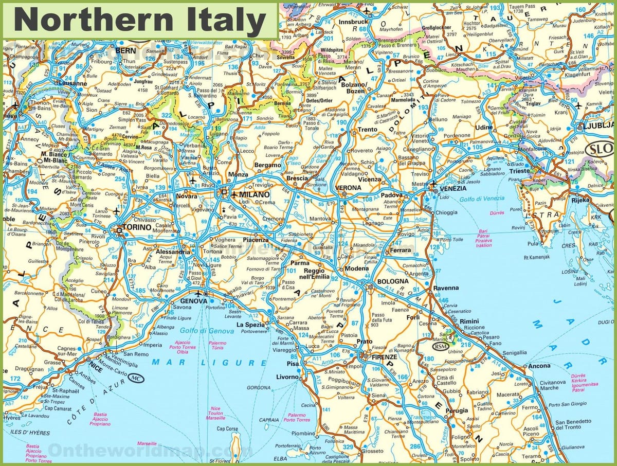 nord Italia mappa turistica