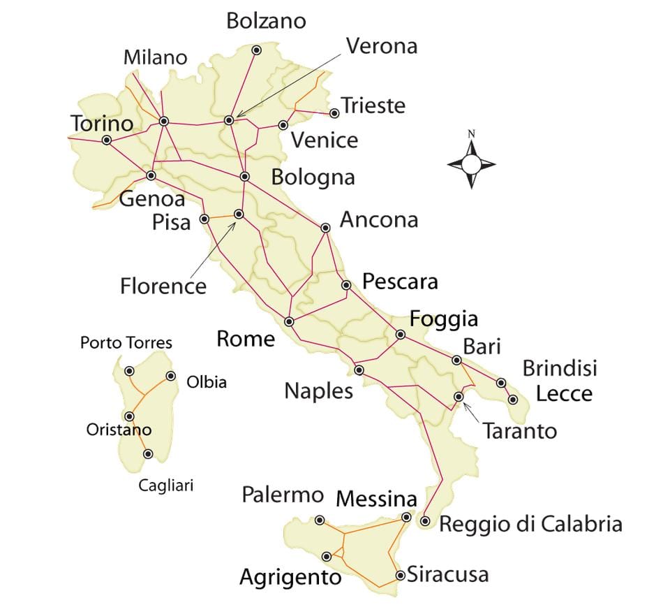 mappa del treno Italia network
