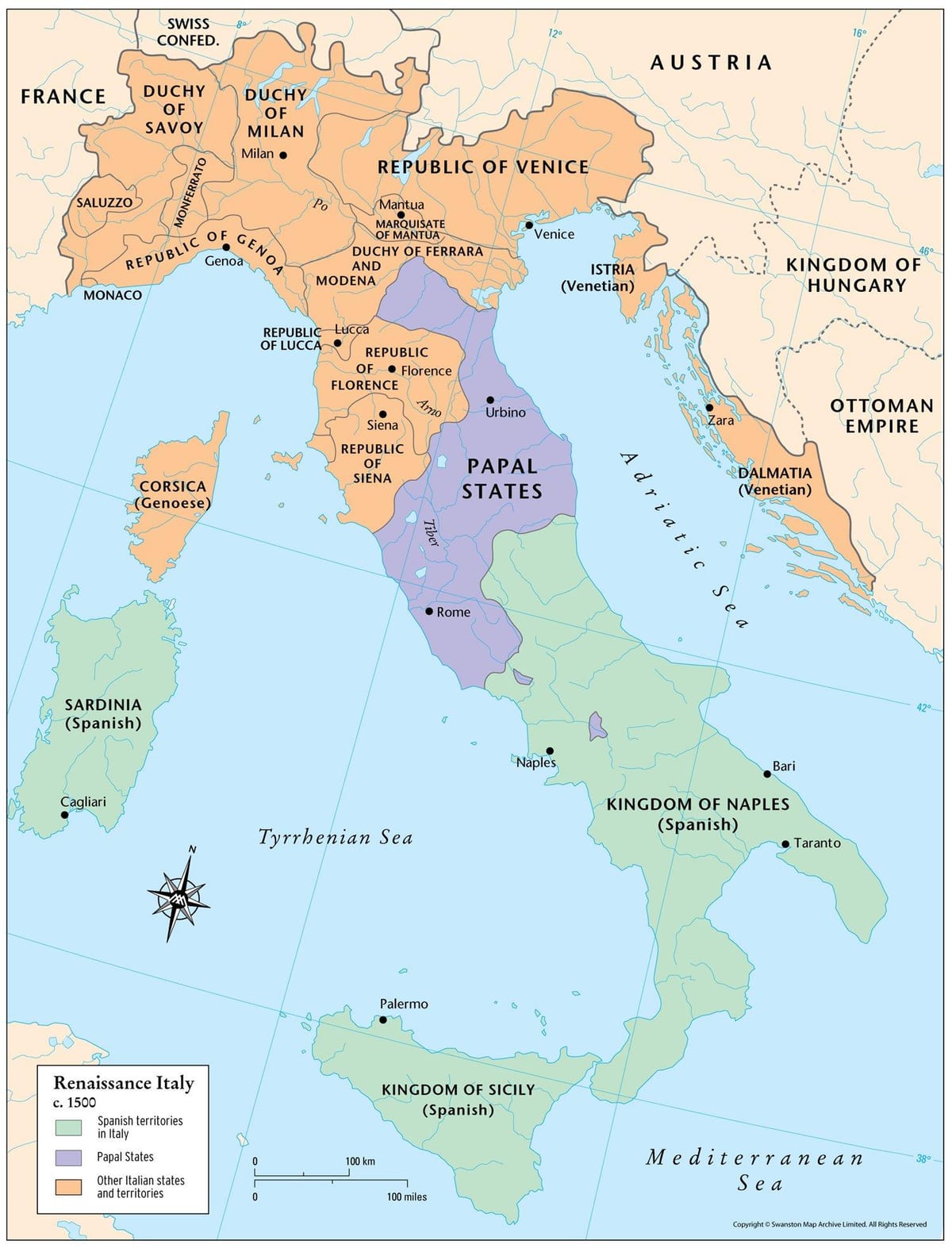 Mappa di italia 1500