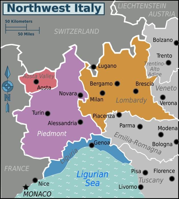 nord ovest Italia mappa