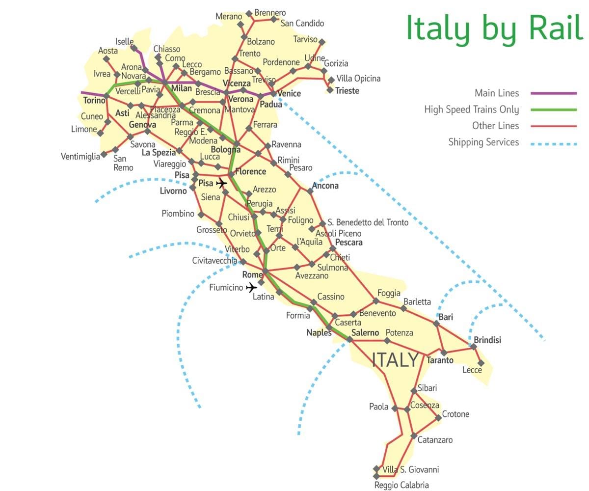 mappa dell'Italia meridionale treno