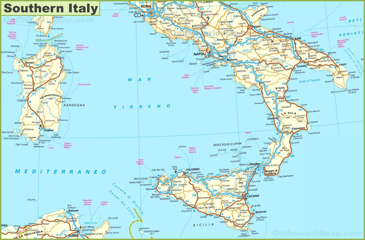 la mappa dell'Italia del sud