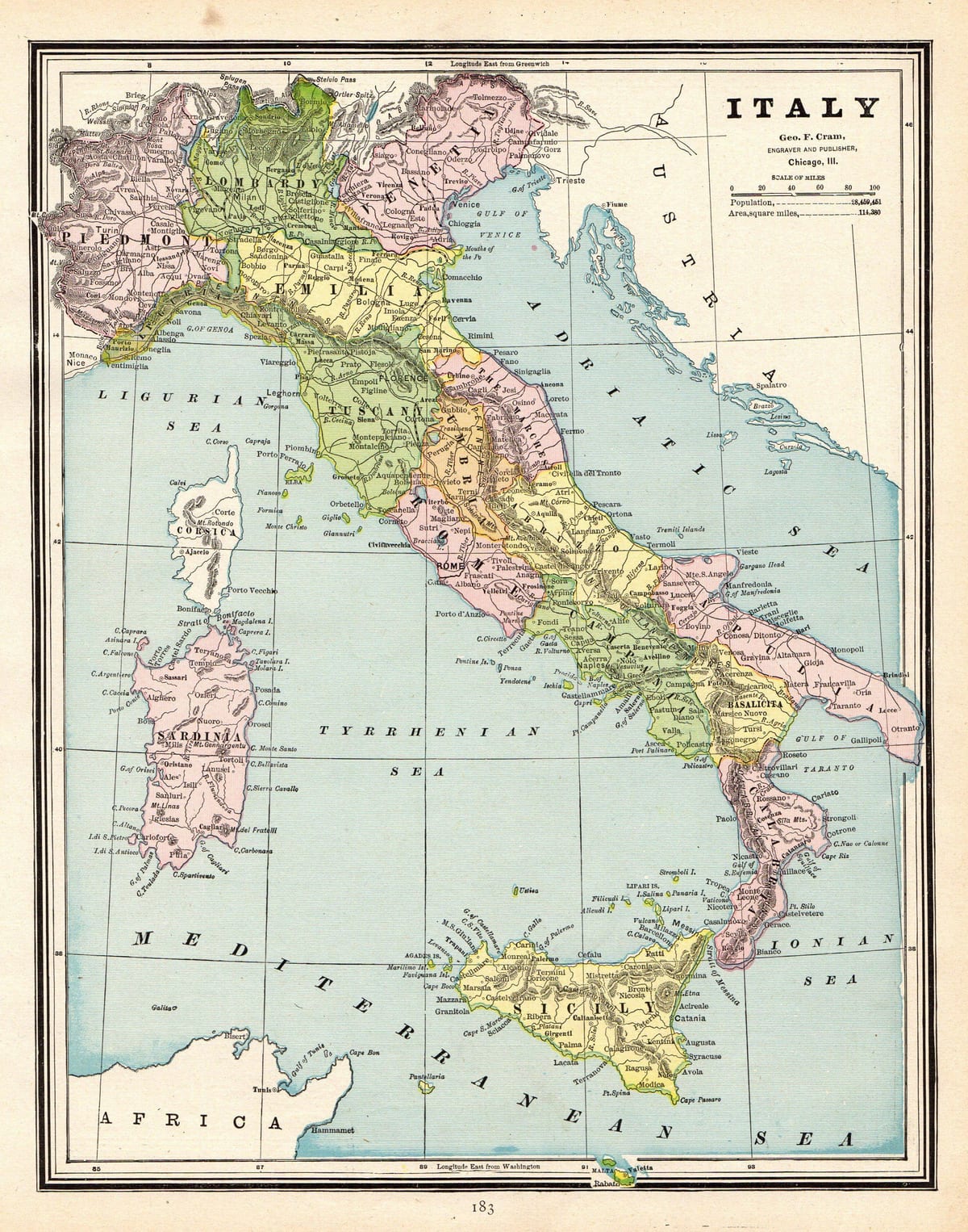 mappa di Italia vintage