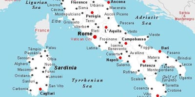 Mappa dell'Italia con i nomi di città