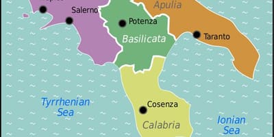 La mappa dell'Italia meridionale con la città